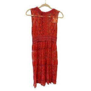Anthropologie A’reve Red Lace and Crochet Bohemian Dress NWT